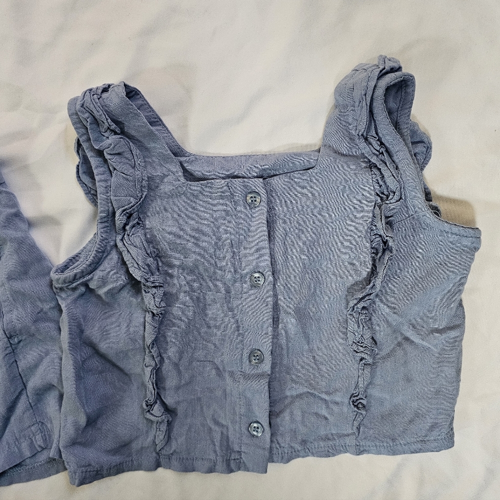 Light Blue Ruffle Crop Top & Shorts Set- Girls Size 8 - Picture 3 of 9